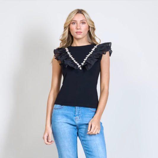 T-shirt Tulle e Strass nera