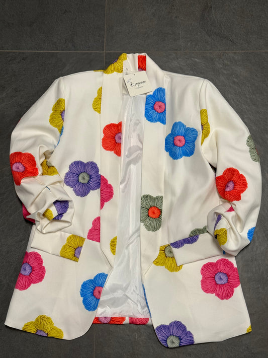 Blazer fiori base bianca